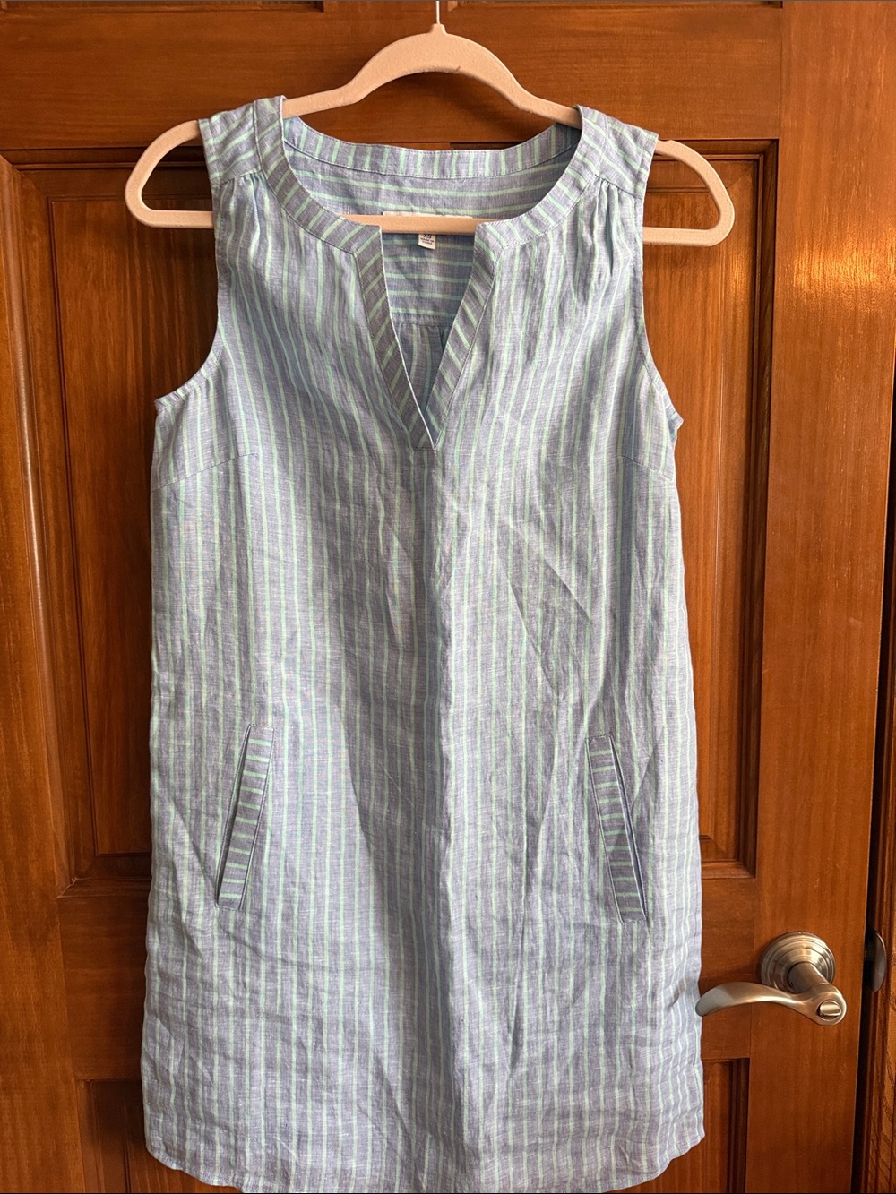 Southern Tide Light Blue & Teal Striped Sleeveless Shift Dress